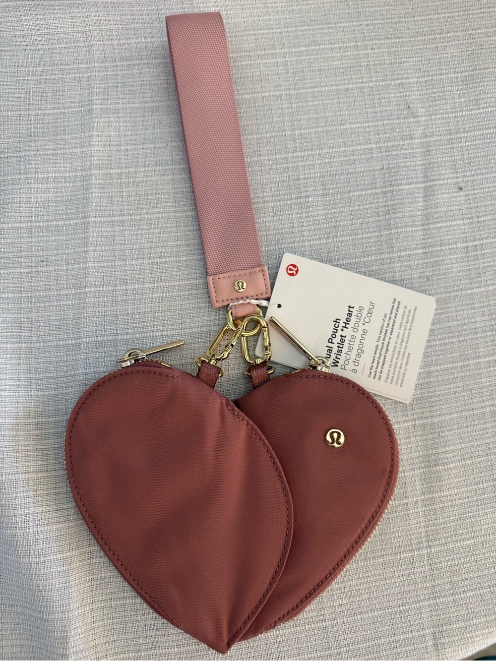 NWT Limited Edition  Dual Pouch Wristlet *Heart Spiced Chai / Pink Haze Gold